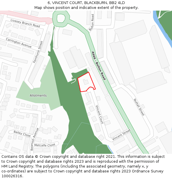 6, VINCENT COURT, BLACKBURN, BB2 4LD: Location map and indicative extent of plot