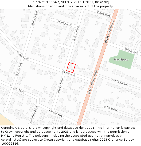 6, VINCENT ROAD, SELSEY, CHICHESTER, PO20 9DJ: Location map and indicative extent of plot