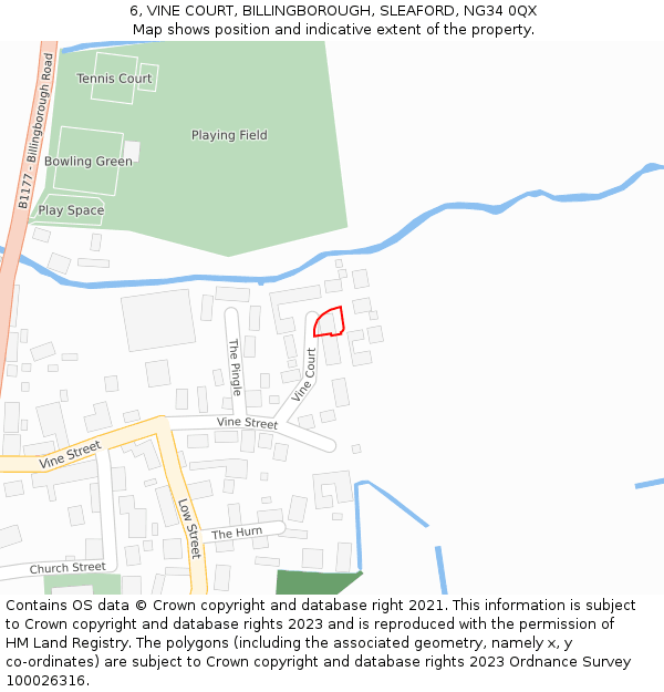 6, VINE COURT, BILLINGBOROUGH, SLEAFORD, NG34 0QX: Location map and indicative extent of plot