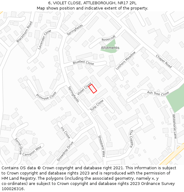 6, VIOLET CLOSE, ATTLEBOROUGH, NR17 2PL: Location map and indicative extent of plot