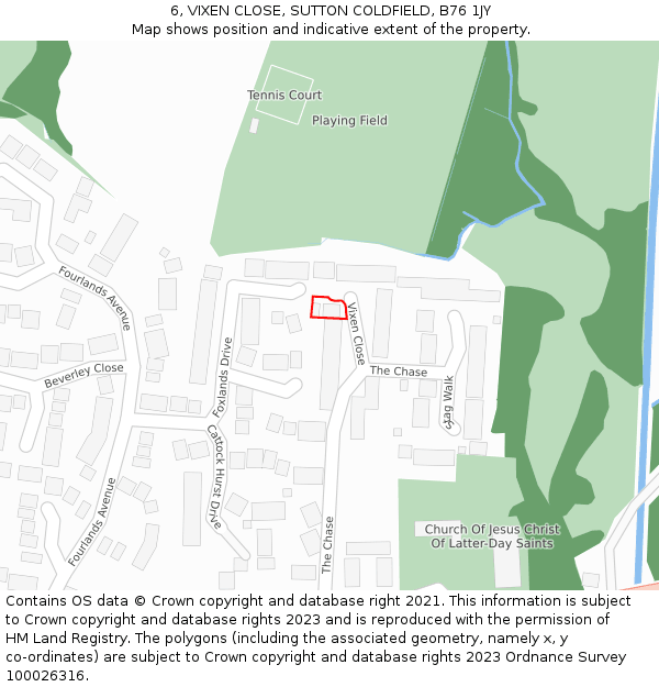 6, VIXEN CLOSE, SUTTON COLDFIELD, B76 1JY: Location map and indicative extent of plot