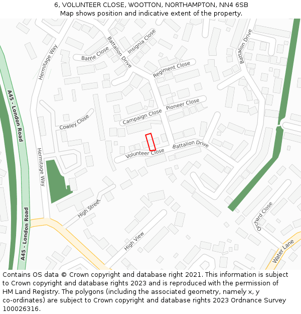 6, VOLUNTEER CLOSE, WOOTTON, NORTHAMPTON, NN4 6SB: Location map and indicative extent of plot