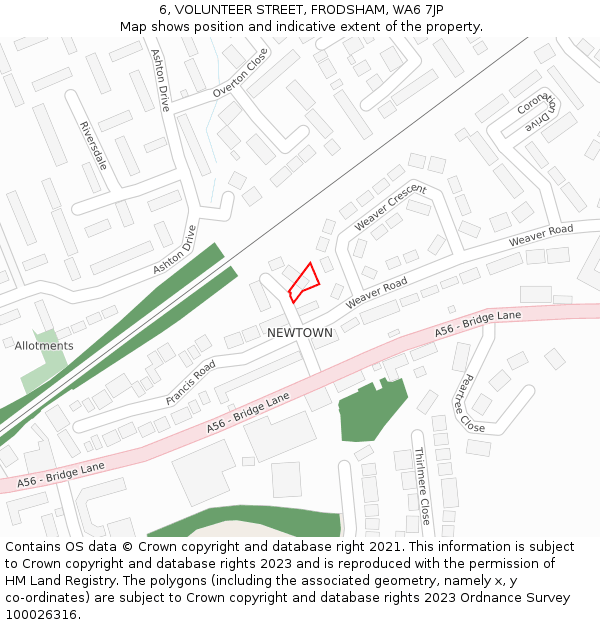 6, VOLUNTEER STREET, FRODSHAM, WA6 7JP: Location map and indicative extent of plot