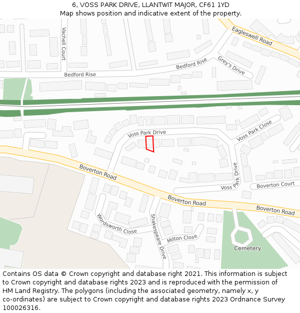 6, VOSS PARK DRIVE, LLANTWIT MAJOR, CF61 1YD: Location map and indicative extent of plot