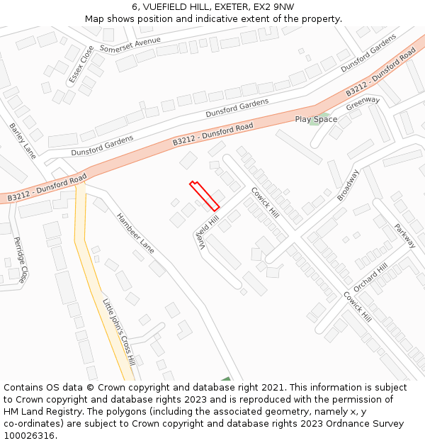 6, VUEFIELD HILL, EXETER, EX2 9NW: Location map and indicative extent of plot