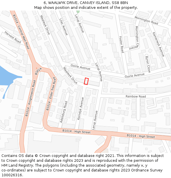 6, WAALWYK DRIVE, CANVEY ISLAND, SS8 8BN: Location map and indicative extent of plot