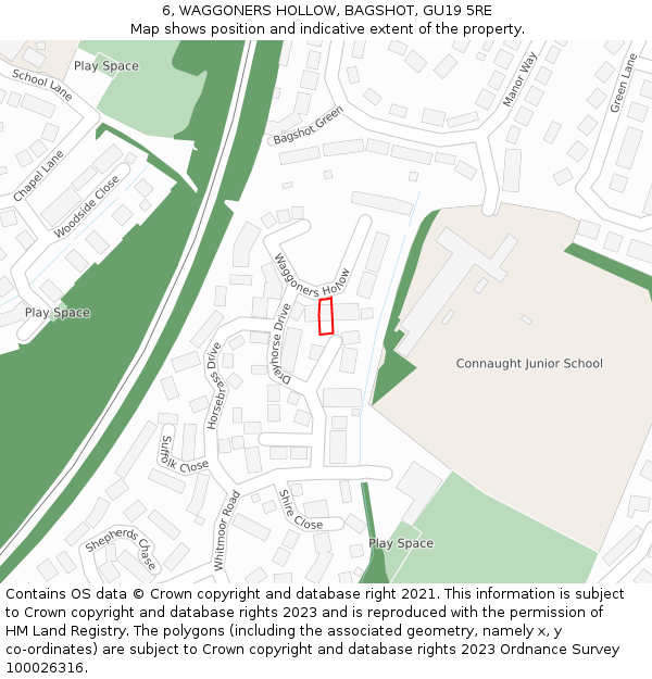 6, WAGGONERS HOLLOW, BAGSHOT, GU19 5RE: Location map and indicative extent of plot