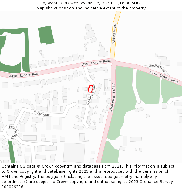 6, WAKEFORD WAY, WARMLEY, BRISTOL, BS30 5HU: Location map and indicative extent of plot