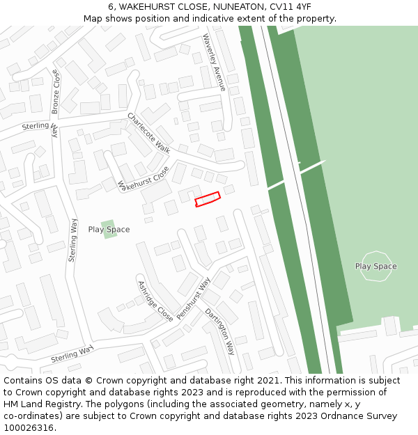 6, WAKEHURST CLOSE, NUNEATON, CV11 4YF: Location map and indicative extent of plot