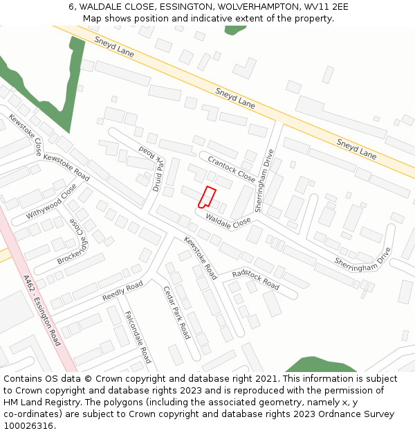 6, WALDALE CLOSE, ESSINGTON, WOLVERHAMPTON, WV11 2EE: Location map and indicative extent of plot