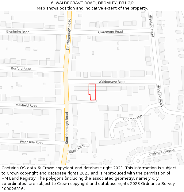 6, WALDEGRAVE ROAD, BROMLEY, BR1 2JP: Location map and indicative extent of plot