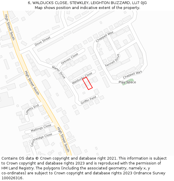 6, WALDUCKS CLOSE, STEWKLEY, LEIGHTON BUZZARD, LU7 0JG: Location map and indicative extent of plot