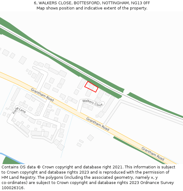 6, WALKERS CLOSE, BOTTESFORD, NOTTINGHAM, NG13 0FF: Location map and indicative extent of plot