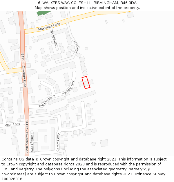 6, WALKERS WAY, COLESHILL, BIRMINGHAM, B46 3DA: Location map and indicative extent of plot