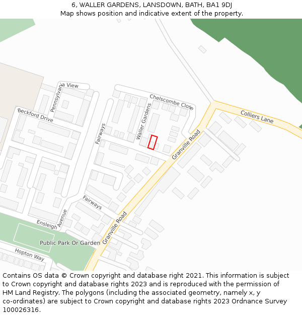 6, WALLER GARDENS, LANSDOWN, BATH, BA1 9DJ: Location map and indicative extent of plot