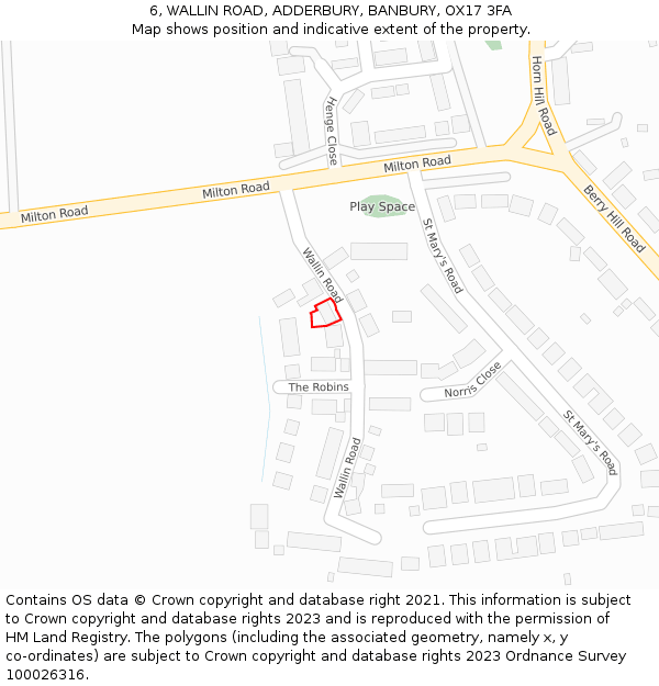 6, WALLIN ROAD, ADDERBURY, BANBURY, OX17 3FA: Location map and indicative extent of plot