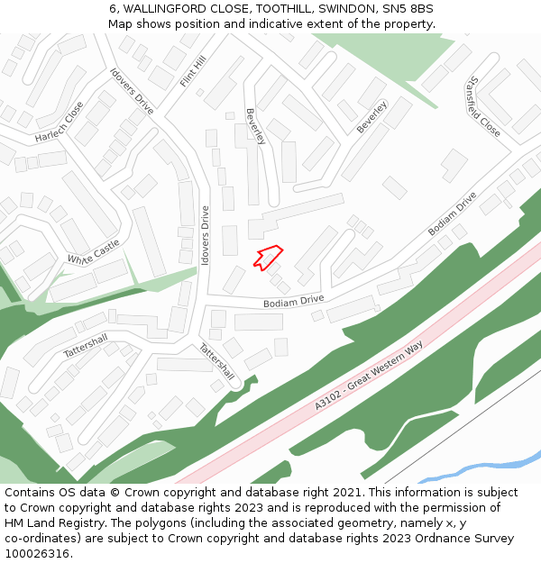 6, WALLINGFORD CLOSE, TOOTHILL, SWINDON, SN5 8BS: Location map and indicative extent of plot