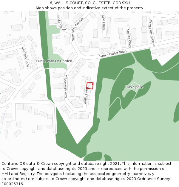 6, WALLIS COURT, COLCHESTER, CO3 9XU: Location map and indicative extent of plot