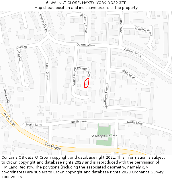 6, WALNUT CLOSE, HAXBY, YORK, YO32 3ZP: Location map and indicative extent of plot