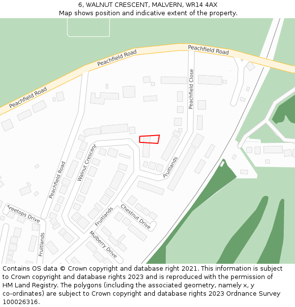 6, WALNUT CRESCENT, MALVERN, WR14 4AX: Location map and indicative extent of plot