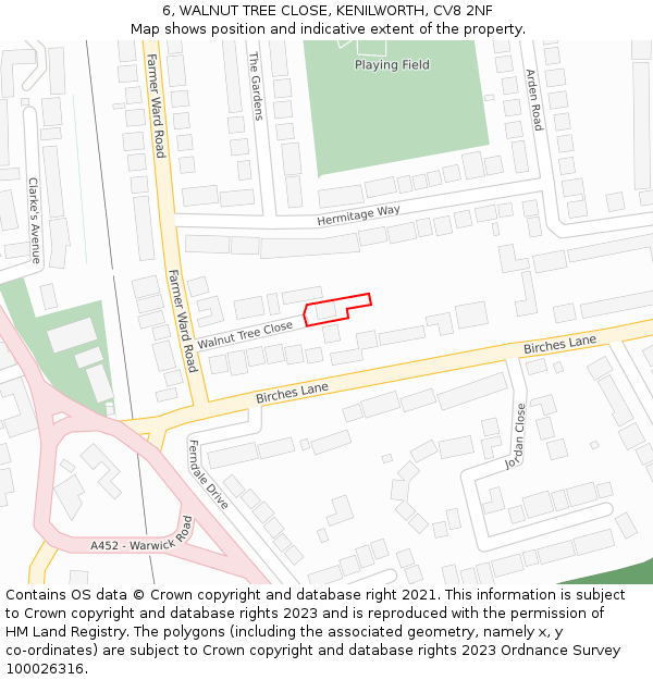 6, WALNUT TREE CLOSE, KENILWORTH, CV8 2NF: Location map and indicative extent of plot