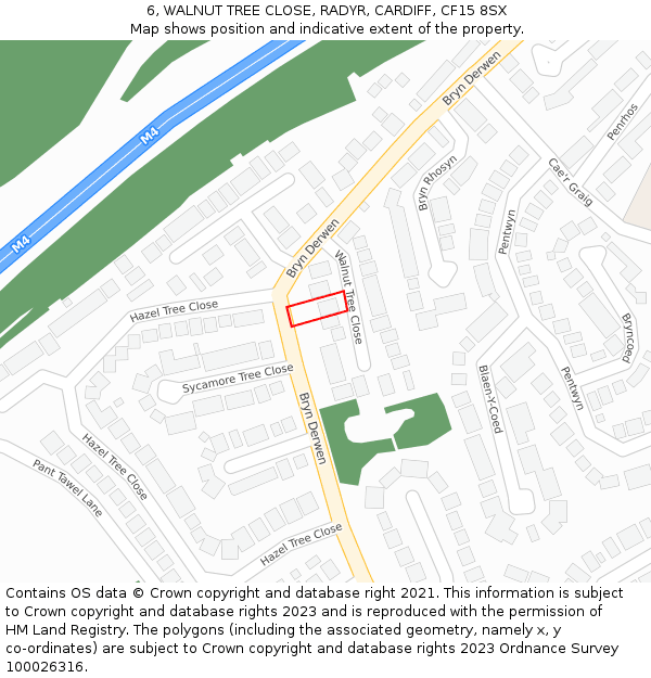 6, WALNUT TREE CLOSE, RADYR, CARDIFF, CF15 8SX: Location map and indicative extent of plot