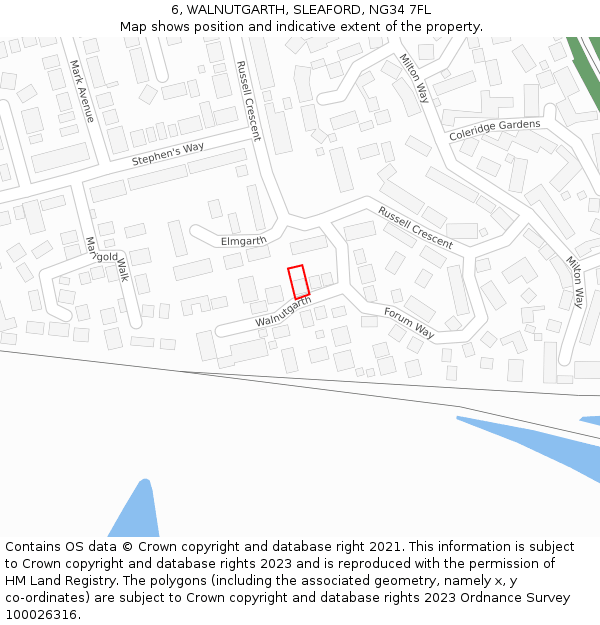 6, WALNUTGARTH, SLEAFORD, NG34 7FL: Location map and indicative extent of plot