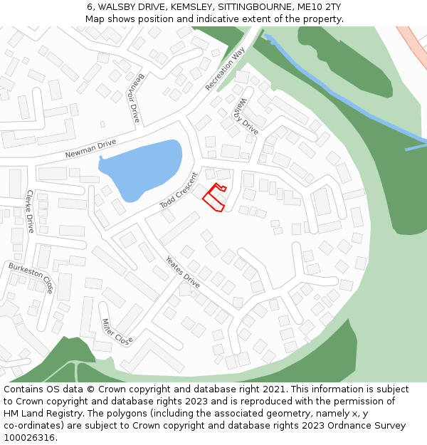 6, WALSBY DRIVE, KEMSLEY, SITTINGBOURNE, ME10 2TY: Location map and indicative extent of plot