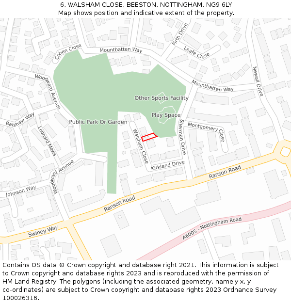 6, WALSHAM CLOSE, BEESTON, NOTTINGHAM, NG9 6LY: Location map and indicative extent of plot