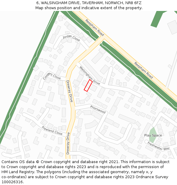 6, WALSINGHAM DRIVE, TAVERHAM, NORWICH, NR8 6FZ: Location map and indicative extent of plot