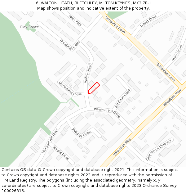 6, WALTON HEATH, BLETCHLEY, MILTON KEYNES, MK3 7RU: Location map and indicative extent of plot