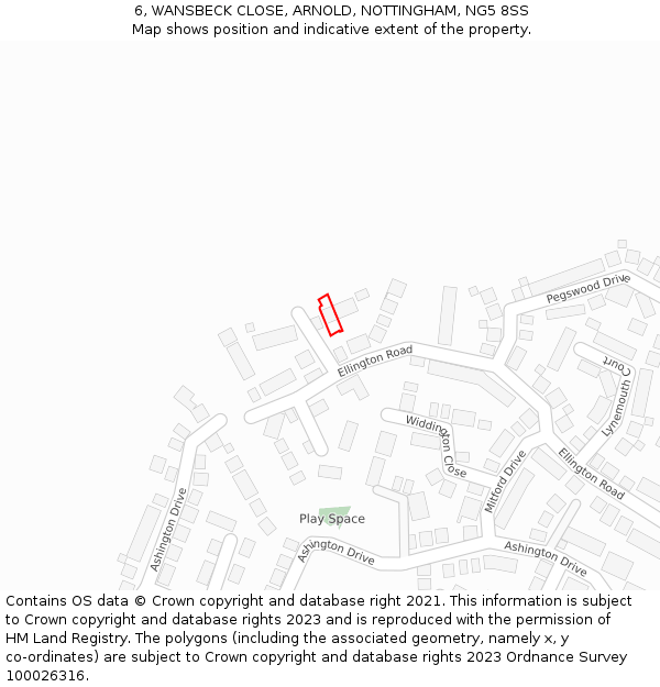 6, WANSBECK CLOSE, ARNOLD, NOTTINGHAM, NG5 8SS: Location map and indicative extent of plot