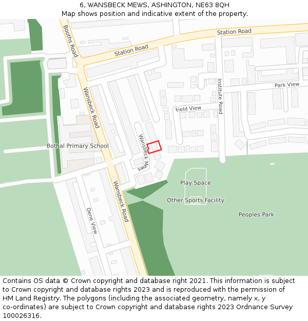 6, WANSBECK MEWS, ASHINGTON, NE63 8QH: Location map and indicative extent of plot