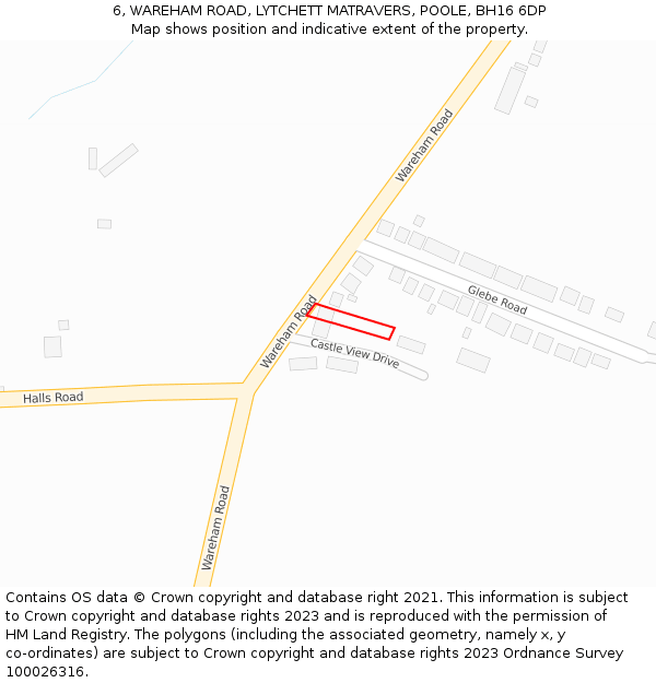 6, WAREHAM ROAD, LYTCHETT MATRAVERS, POOLE, BH16 6DP: Location map and indicative extent of plot
