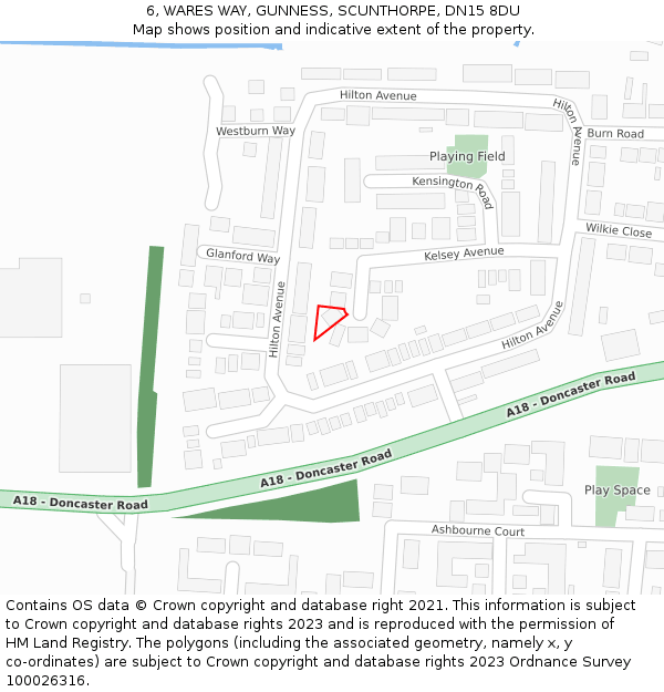 6, WARES WAY, GUNNESS, SCUNTHORPE, DN15 8DU: Location map and indicative extent of plot