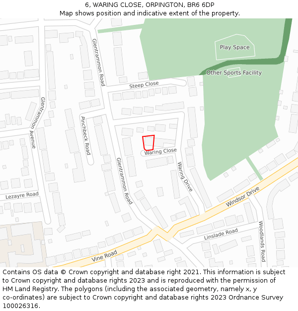 6, WARING CLOSE, ORPINGTON, BR6 6DP: Location map and indicative extent of plot