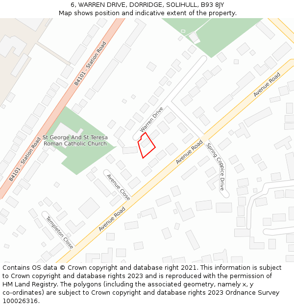 6, WARREN DRIVE, DORRIDGE, SOLIHULL, B93 8JY: Location map and indicative extent of plot