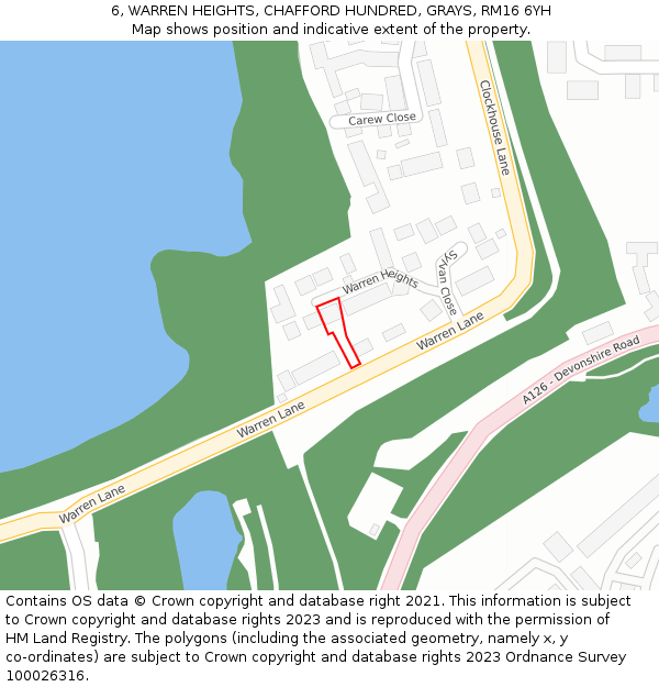 6, WARREN HEIGHTS, CHAFFORD HUNDRED, GRAYS, RM16 6YH: Location map and indicative extent of plot