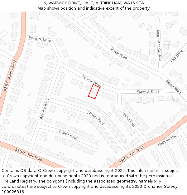 6, WARWICK DRIVE, HALE, ALTRINCHAM, WA15 9EA: Location map and indicative extent of plot