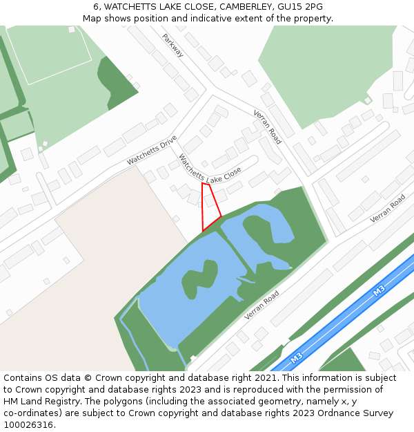 6, WATCHETTS LAKE CLOSE, CAMBERLEY, GU15 2PG: Location map and indicative extent of plot