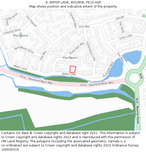 6, WATER LANE, BOURNE, PE10 0QP: Location map and indicative extent of plot