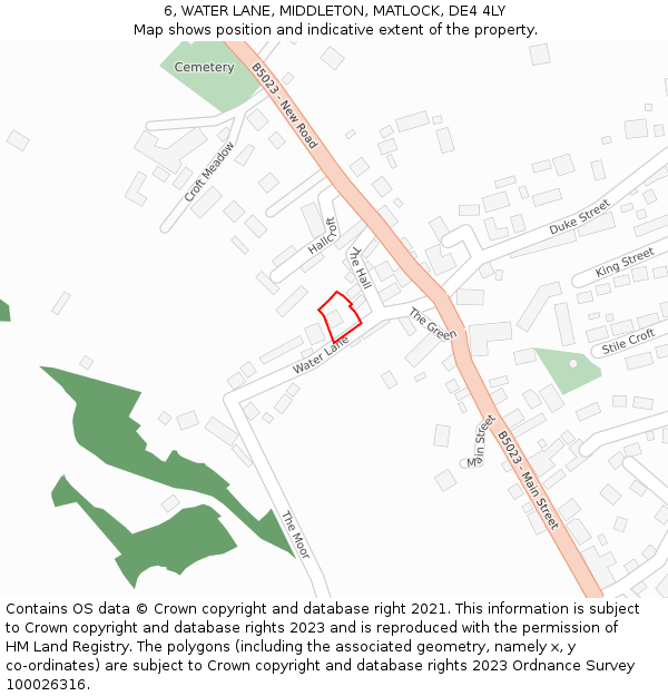 6, WATER LANE, MIDDLETON, MATLOCK, DE4 4LY: Location map and indicative extent of plot