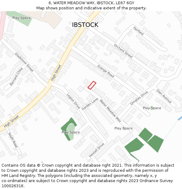 6, WATER MEADOW WAY, IBSTOCK, LE67 6GY: Location map and indicative extent of plot