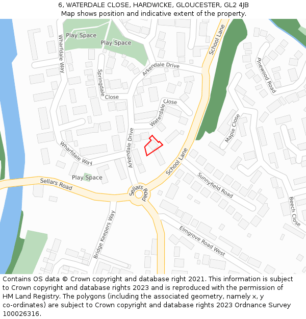 6, WATERDALE CLOSE, HARDWICKE, GLOUCESTER, GL2 4JB: Location map and indicative extent of plot
