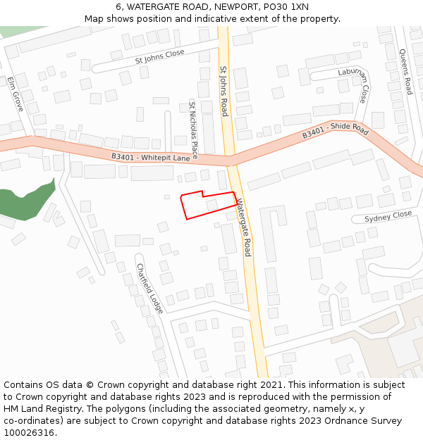 6, WATERGATE ROAD, NEWPORT, PO30 1XN: Location map and indicative extent of plot