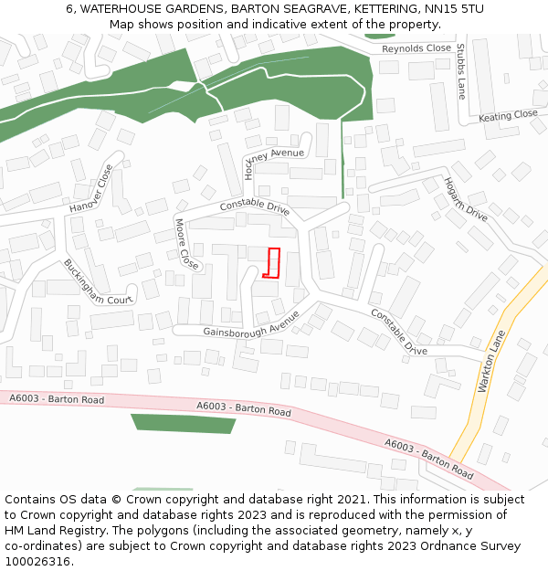 6, WATERHOUSE GARDENS, BARTON SEAGRAVE, KETTERING, NN15 5TU: Location map and indicative extent of plot
