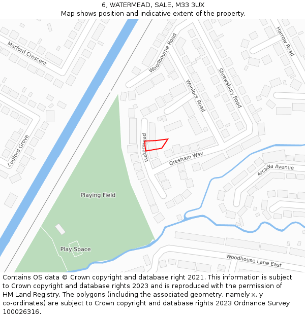 6, WATERMEAD, SALE, M33 3UX: Location map and indicative extent of plot