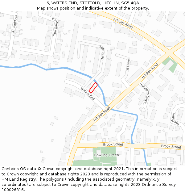 6, WATERS END, STOTFOLD, HITCHIN, SG5 4QA: Location map and indicative extent of plot