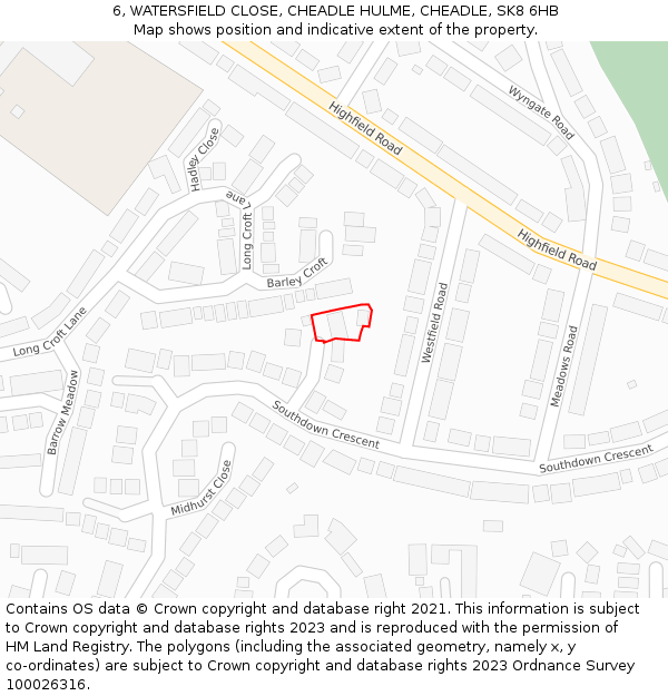 6, WATERSFIELD CLOSE, CHEADLE HULME, CHEADLE, SK8 6HB: Location map and indicative extent of plot