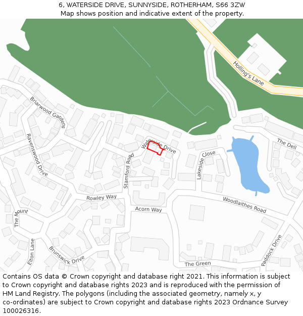 6, WATERSIDE DRIVE, SUNNYSIDE, ROTHERHAM, S66 3ZW: Location map and indicative extent of plot